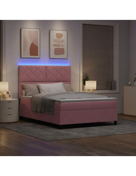 Letto a Sorgente LED con testiera Rosa 160 x 200 cm Velluto