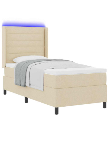 Letto a Sorgente LED con materasso Crema 100 x 200 cm Tessuto