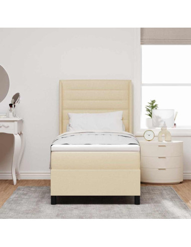 Letto a Sorgente LED con materasso Crema 100 x 200 cm Tessuto