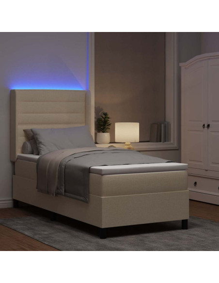 Letto a Sorgente LED con materasso Crema 100 x 200 cm Tessuto