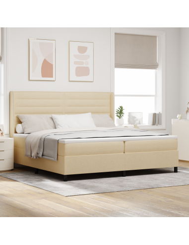 Letto a Sorgente LED con materasso Crema 200 x 200 cm Tessuto