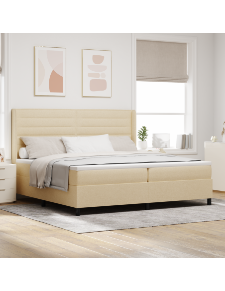 Letto a Sorgente LED con materasso Crema 200 x 200 cm Tessuto