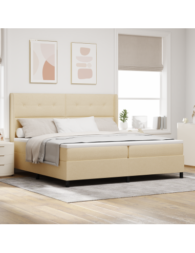 Letto a Sorgente LED con materasso Crema 200 x 200 cm Tessuto