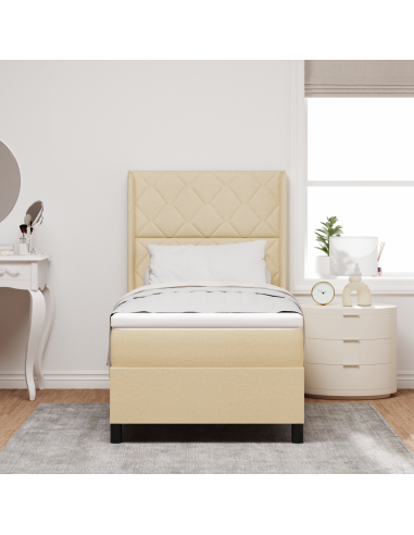 Letto a Sorgente LED con materasso Crema 100 x 200 cm Tessuto
