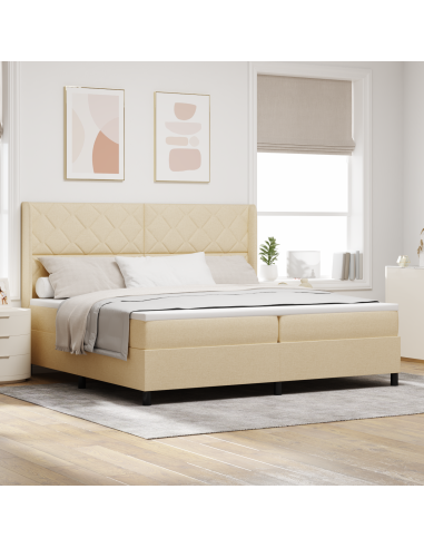 Letto a Sorgente LED con materasso Crema 200 x 200 cm Tessuto