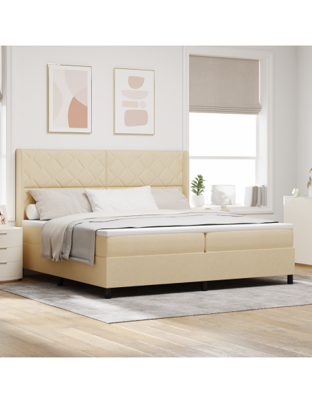 Letto a Sorgente LED con materasso Crema 200 x 200 cm Tessuto