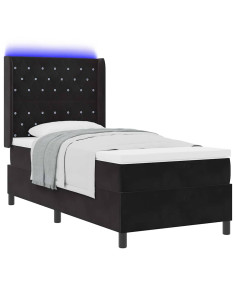 Letto a molle con materasso con led Nero 100 x 200 cm Velluto 2