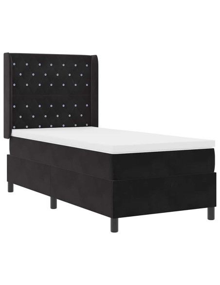 Letto a molle con materasso con led Nero 100 x 200 cm Velluto