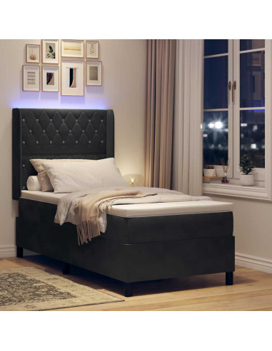 Letto a molle con materasso con led Nero 100 x 200 cm Velluto