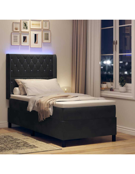 Letto a molle con materasso con led Nero 100 x 200 cm Velluto