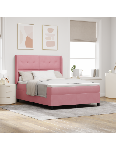 Letto a molle con materasso con led Rosa 160 x 200 cm Velluto