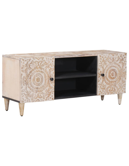 Mobile TV Bianco 105 x 33,5 x 46 cm Legno di mango massello