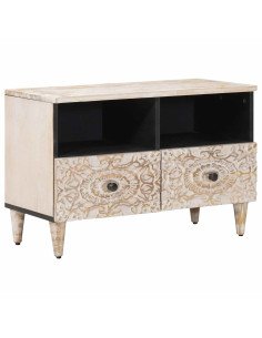 Mobile TV Bianco 70 x 33,5 x 46 cm Legno di mango massello