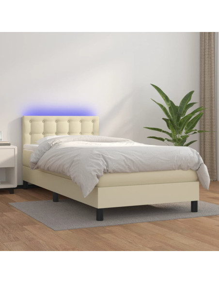 Giroletto a Molle con Materasso e LED Crema 80x200cm Similpelle