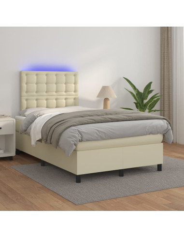 Giroletto Molle con Materasso e LED Crema 120x200cm Similpelle