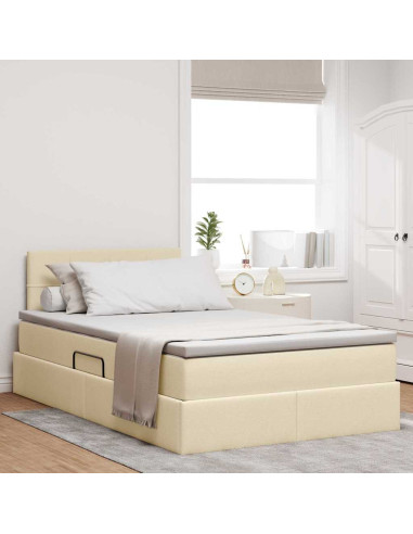 Letto con contenitore e LED con led Crema 120 x 190 cm Tessuto