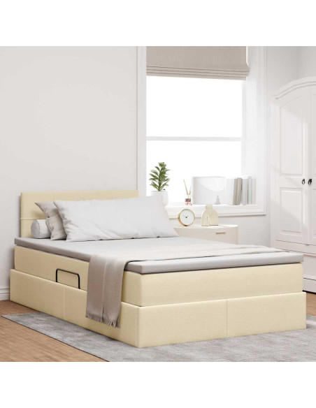 Letto con contenitore e LED con led Crema 120 x 190 cm Tessuto