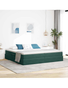 Letto con contenitore e materasso Verde Scuro 200 x 200 cm