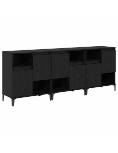 Sideboards 3 pcs Rovere Nero 60 x 35 x 70 cm Legno multistrato 2