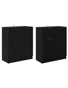 Sideboards 2 pcs Rovere Nero 60 x 30 x 70 cm Legno multistrato 2