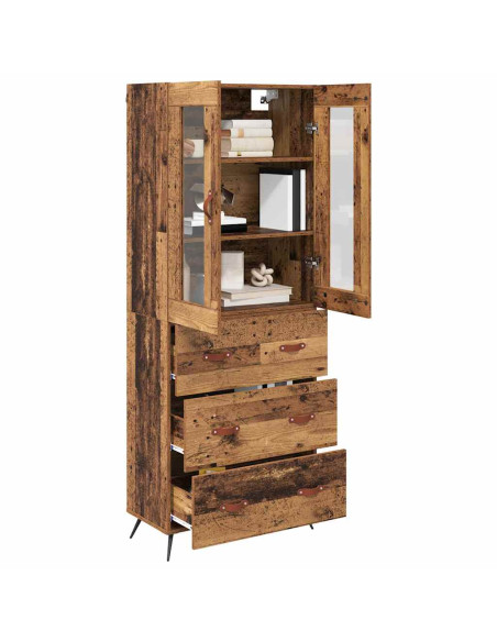 Armadietto alto con ripiano con cassetto 2 pcs Legno vecchio