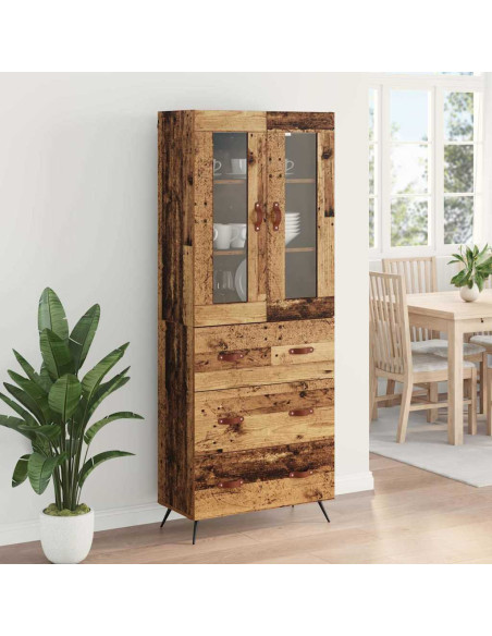 Armadietto alto con ripiano con cassetto 2 pcs Legno vecchio