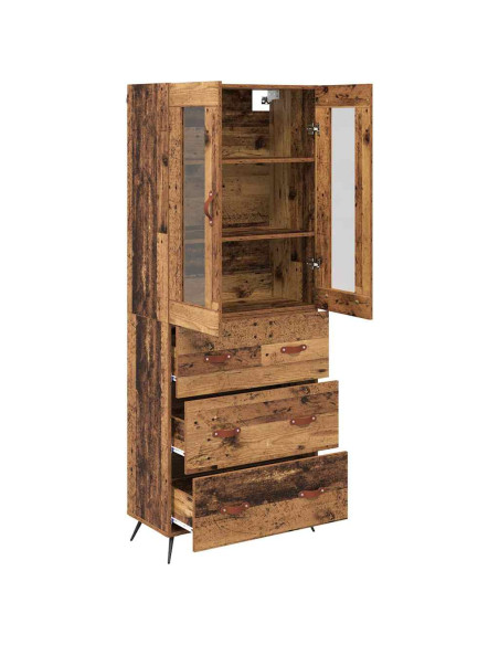 Armadietto alto con ripiano con cassetto 2 pcs Legno vecchio