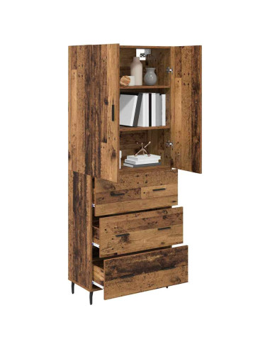 Credenza 2 pcs Legno vecchio Legno Stratificato e Vetro