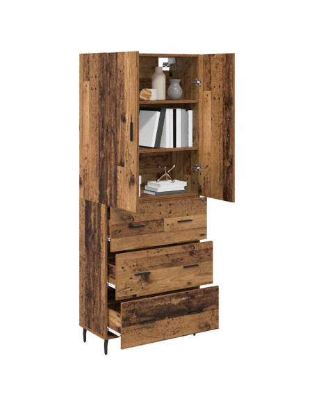Credenza 2 pcs Legno vecchio Legno Stratificato e Vetro