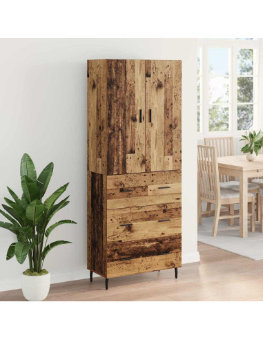 Credenza 2 pcs Legno vecchio Legno Stratificato e Vetro