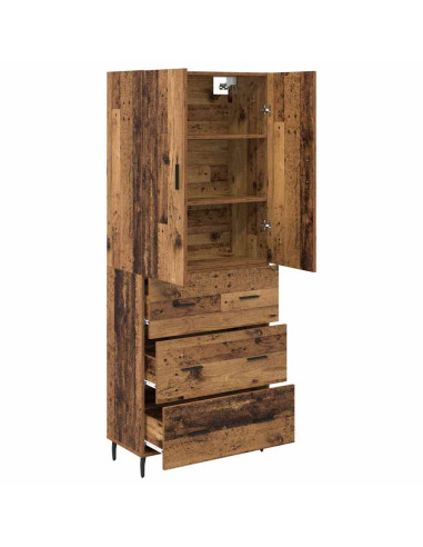 Credenza 2 pcs Legno vecchio Legno Stratificato e Vetro