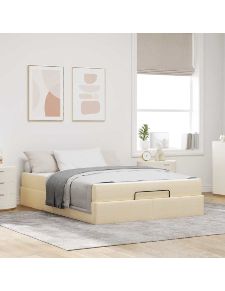 Struttura del letto con materasso Crema 140 x 190 cm Tessuto