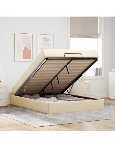 Struttura del letto con materasso Crema 140 x 190 cm Tessuto