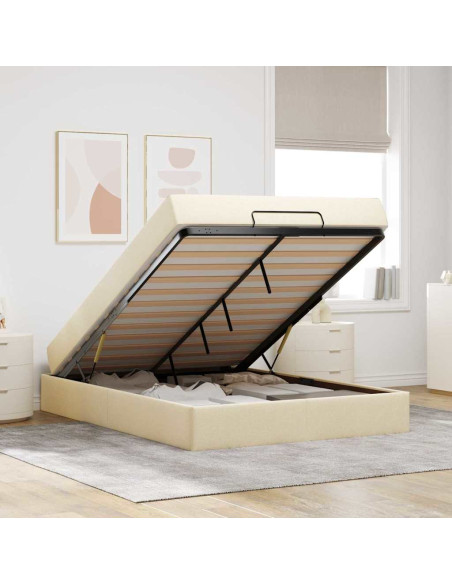 Struttura del letto con materasso Crema 140 x 190 cm Tessuto