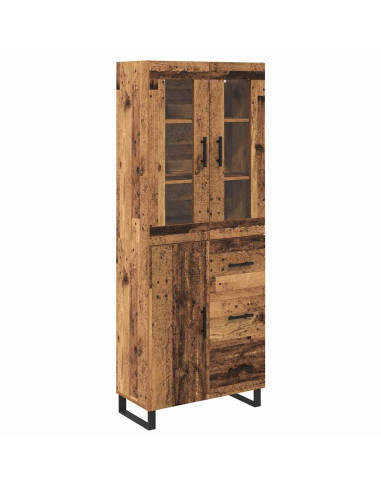 Credenza 2 pcs Legno vecchio Legno Stratificato e Vetro