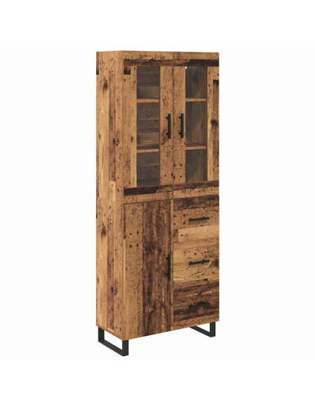 Credenza 2 pcs Legno vecchio Legno Stratificato e Vetro