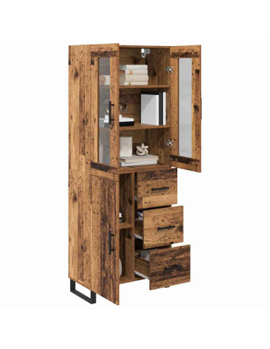 Credenza 2 pcs Legno vecchio Legno Stratificato e Vetro