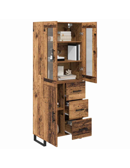 Credenza 2 pcs Legno vecchio Legno Stratificato e Vetro