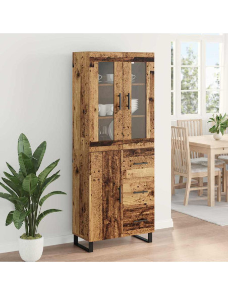 Credenza 2 pcs Legno vecchio Legno Stratificato e Vetro
