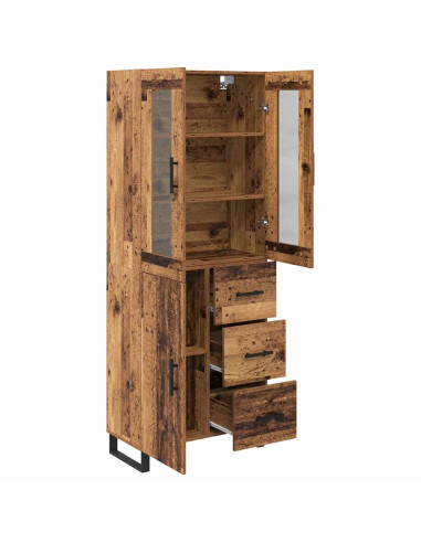 Credenza 2 pcs Legno vecchio Legno Stratificato e Vetro