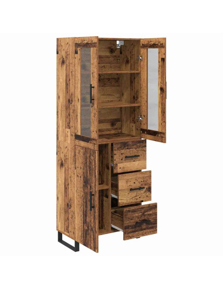 Credenza 2 pcs Legno vecchio Legno Stratificato e Vetro