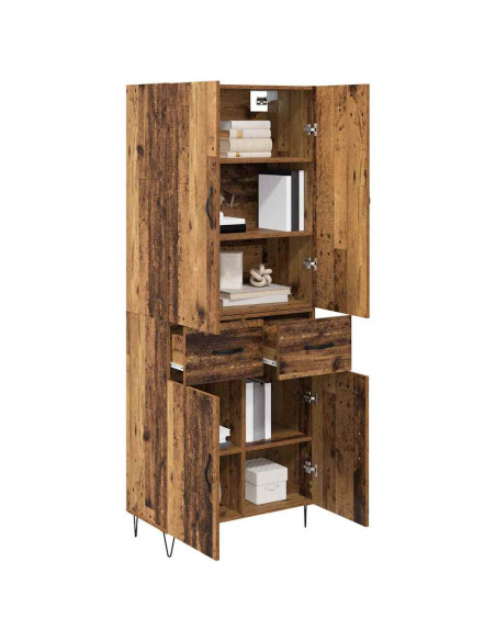 Credenza 2 pcs Legno vecchio Legno ingegnerizzato e vetro