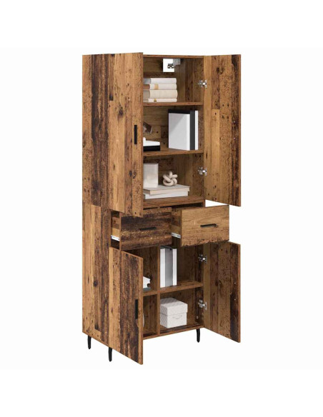 Credenza 2 pcs Legno vecchio Legno Stratificato e Vetro