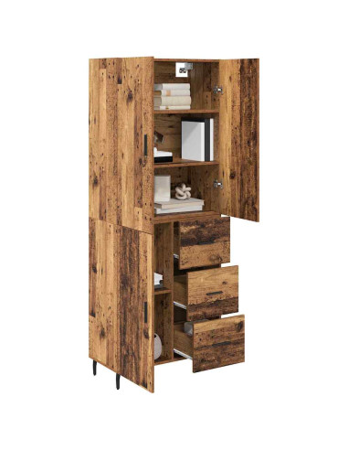 Credenza 2 pcs Legno vecchio Legno Stratificato e Vetro