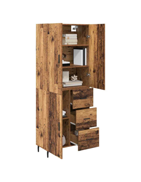 Credenza 2 pcs Legno vecchio Legno Stratificato e Vetro