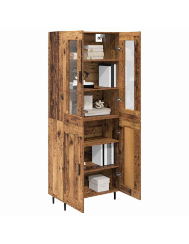 Credenza 2 pcs Legno vecchio Legno Stratificato e Vetro