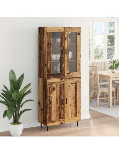 Credenza 2 pcs Legno vecchio Legno Stratificato e Vetro