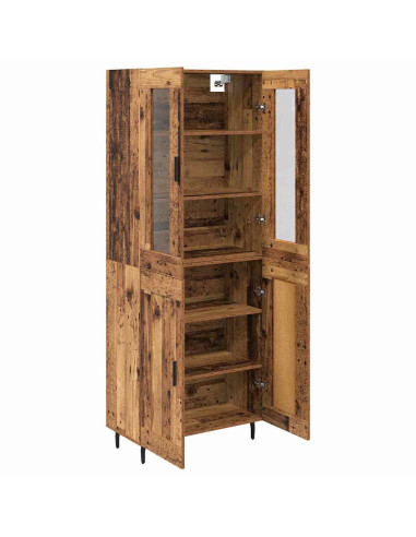 Credenza 2 pcs Legno vecchio Legno Stratificato e Vetro