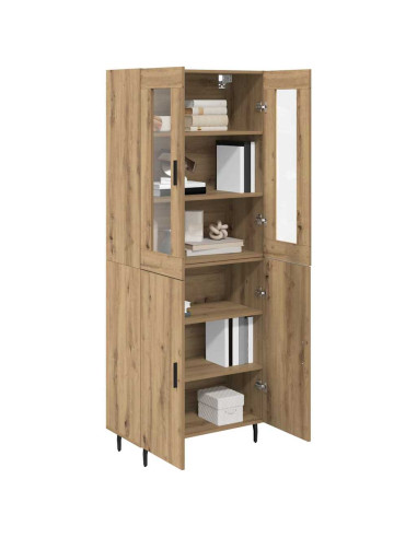 Credenza 2 pcs Rovere artigianale Legno Stratificato e Vetro