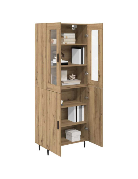 Credenza 2 pcs Rovere artigianale Legno Stratificato e Vetro